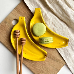Banana Plate, Handmade Ceramic Tableware, Yellow Fruit Home Decor
