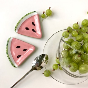 Pink Watermelon Set of 2 Ceramic Spoon Rest, Coffee Spoon Rest, Tea Bag Holder, Cute Gift for Kitchen, Friendship Aunt Sister or Mom Gift