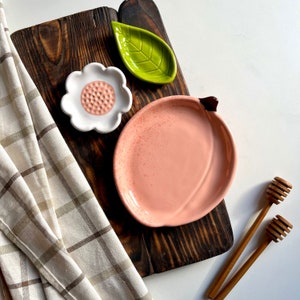Peach, Leaf & Flower Dishes, Handmade Ceramic Tableware