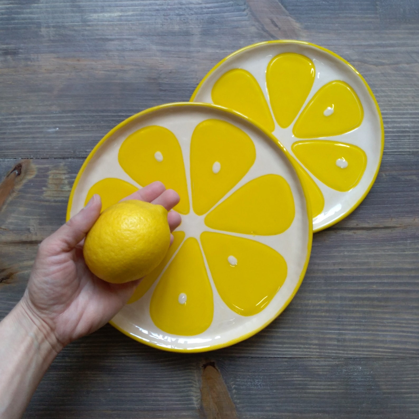 Ceramic plates Lemon. Handmade pottery dinner plates citrus Etsy