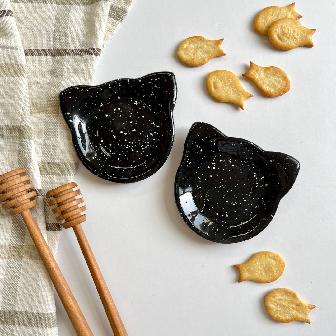Black Cat Spoon Rest, Handmade Ceramic Tea Bag Rest, Minimalist Kitchen