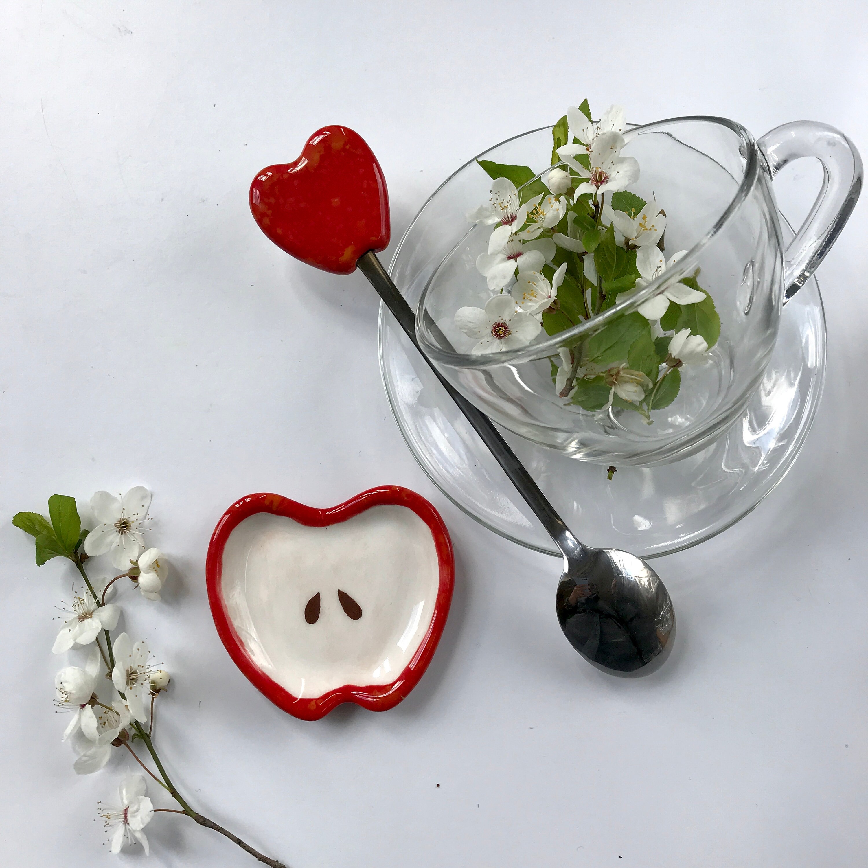 Apple Set of Ceramic Tea Spoon Holder & Tea Spoon Handmade Etsy