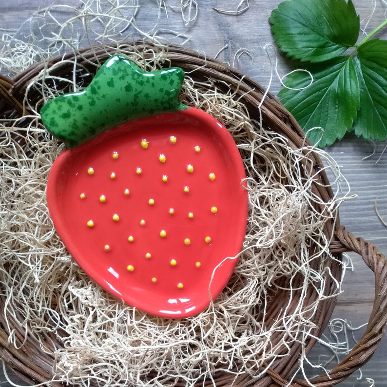 Ceramic small plate. Strawberry plates. Handmade pottery dish Etsy