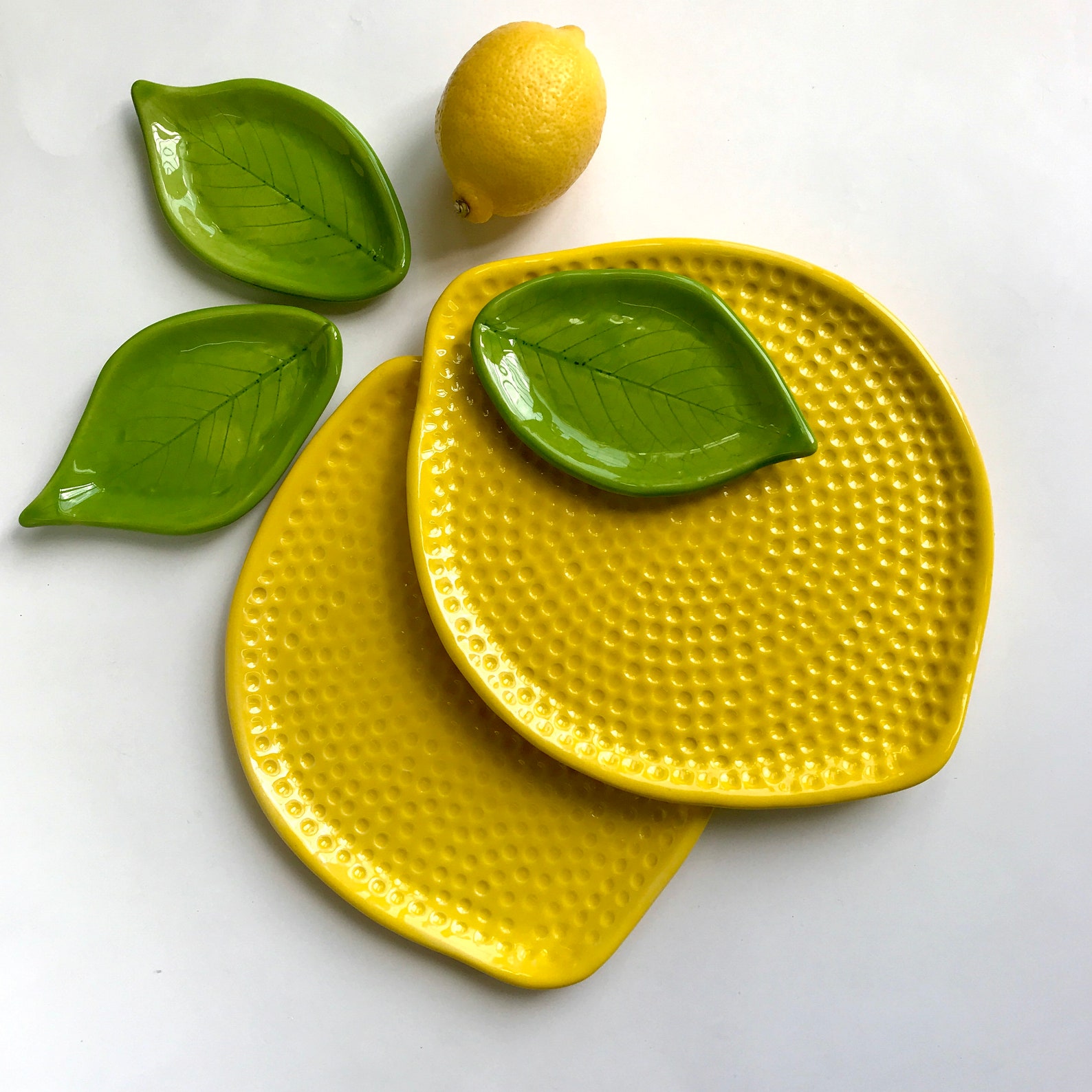Ceramic Serving Plates Set of Lemon With Leaf Handmade Modern Etsy