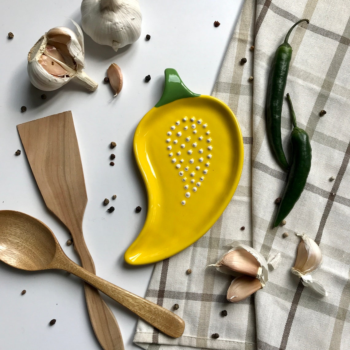 Yellow Pepper Ceramic Utensil Holder Unique Spoon Rest Etsy