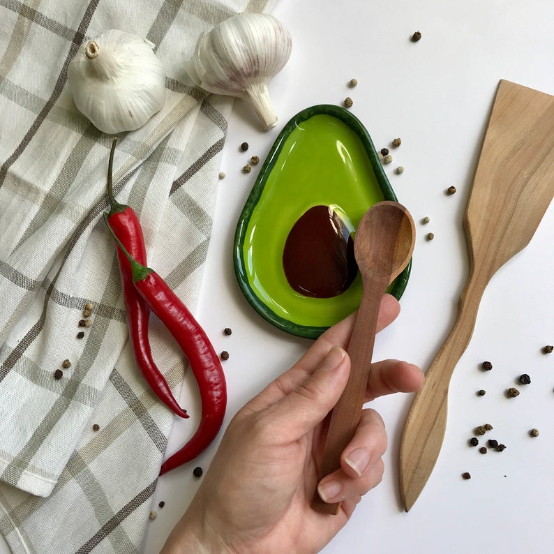 Avocado Small Plate, Unique Spoon Rest, Handmade Ceramic Spoon Holder, Cute Gift for Avocado Kitchen, Gift for Vegan, Gift for Avocado Lover image 8