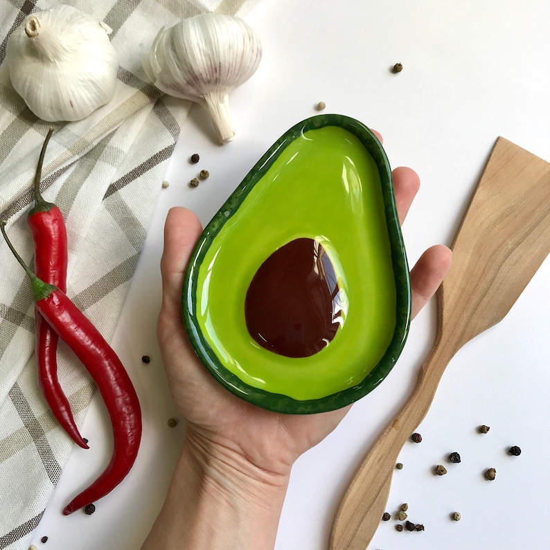 Avocado Small Plate, Unique Spoon Rest, Handmade Ceramic Spoon Holder, Cute Gift for Avocado Kitchen, Gift for Vegan, Gift for Avocado Lover image 3