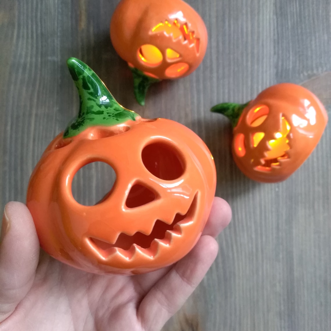 Pumpkin Tea Light Holders. Halloween Pumpkin. Handmade Ceramic Etsy
