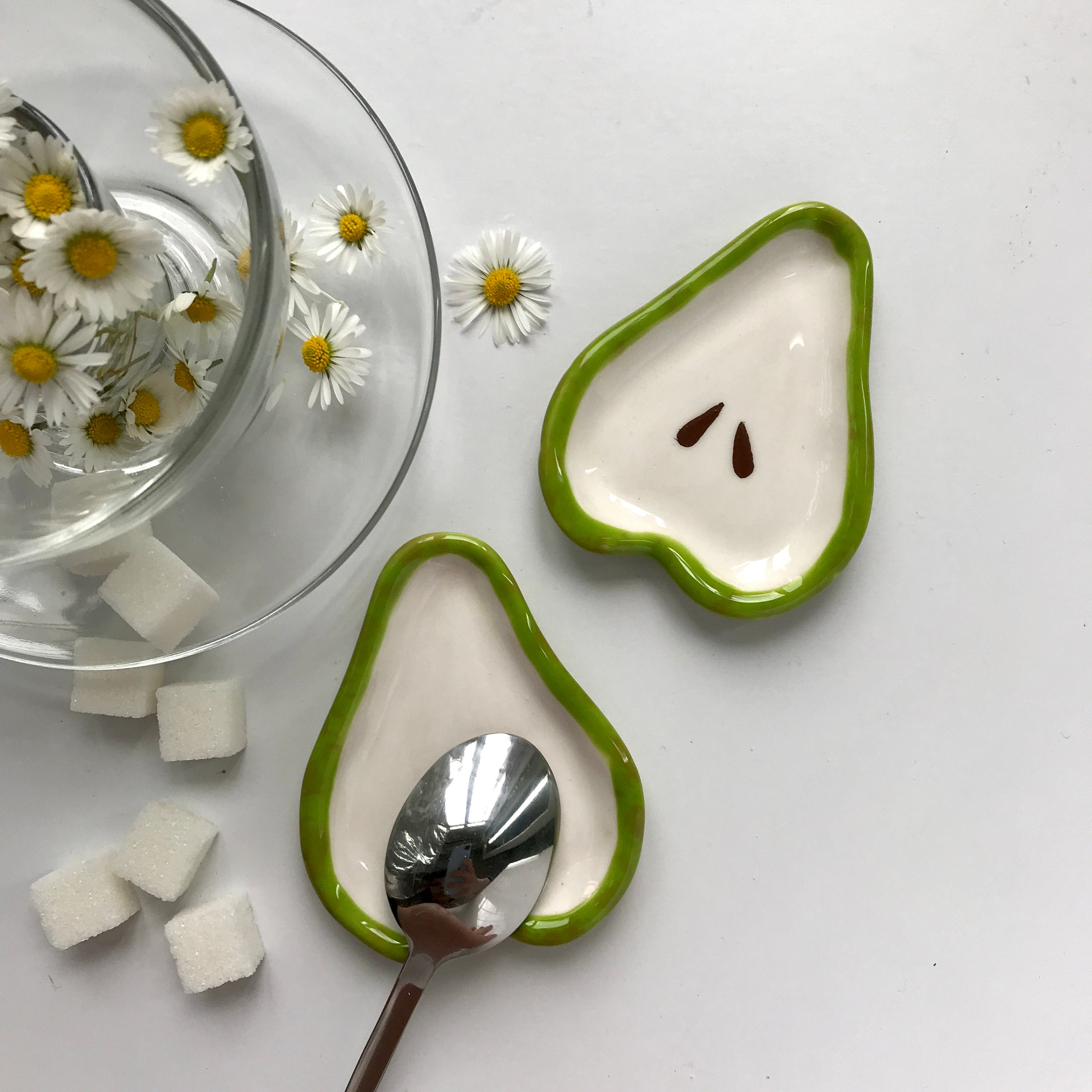 Set of 2 Pears Small Ceramic Dish Pottery Tea Spoon Rest Etsy