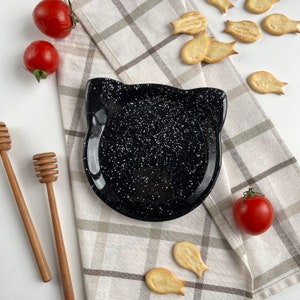 Face black cat spoon rest minimalist kitchen utensil handmade ceramic kitchen spoon holder