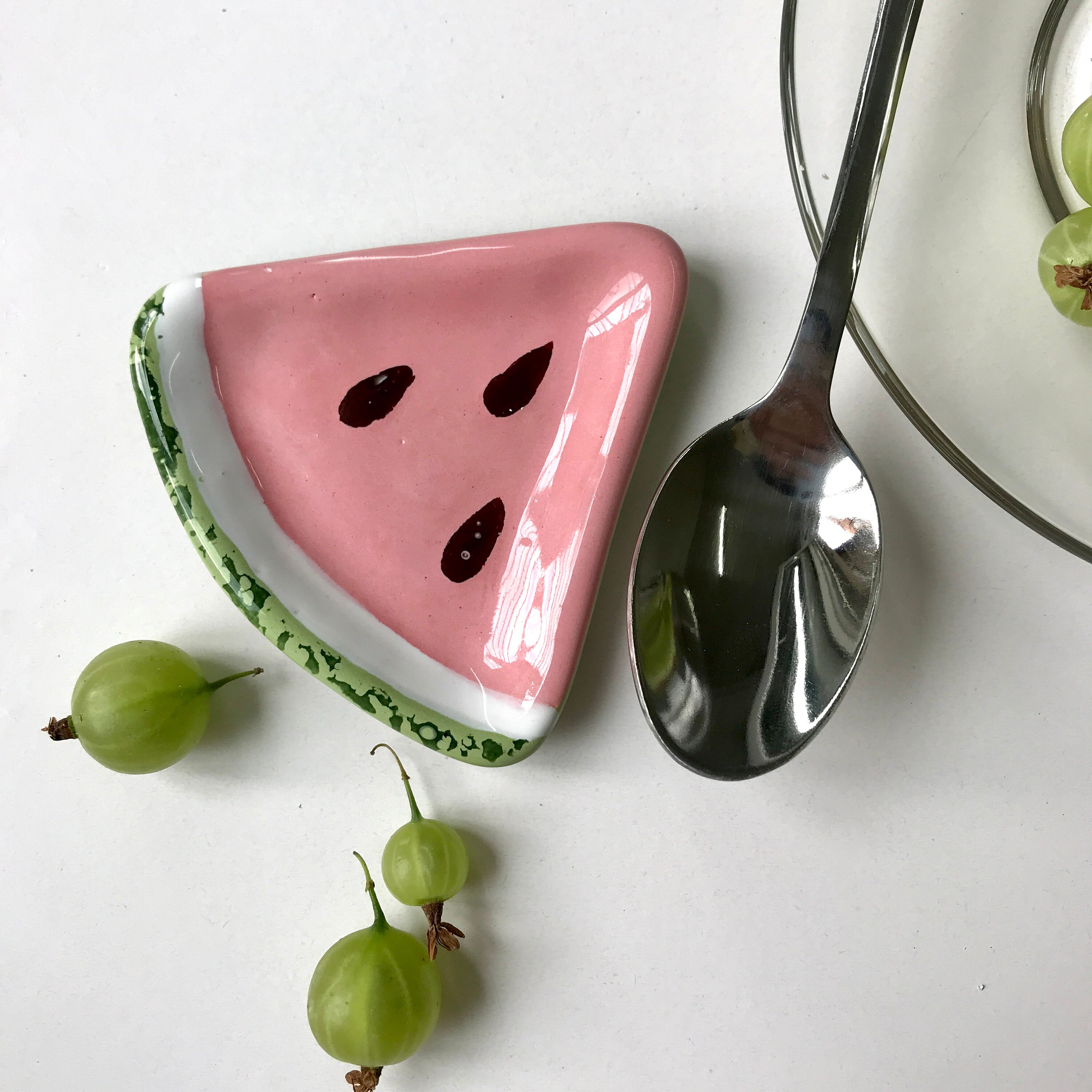 Watermelon Set of Small Spoon & Small Spoon Rest Ceramic Pink Etsy