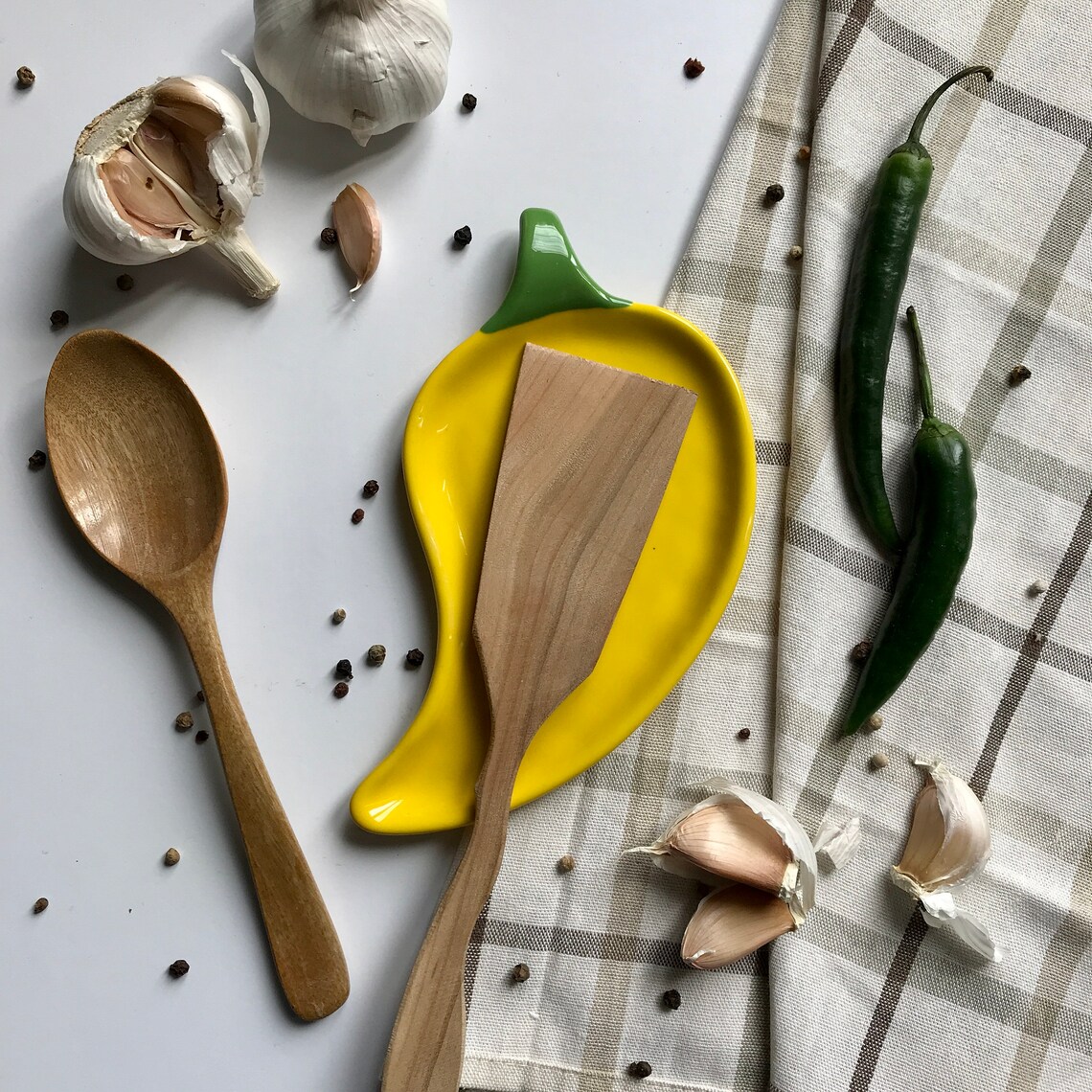 Yellow Pepper Ceramic Utensil Holder Unique Spoon Rest Etsy