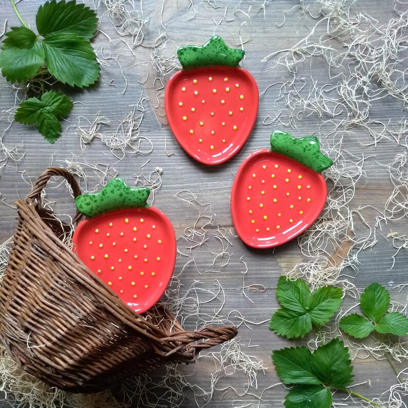 Ceramic small plate. Strawberry plates. Handmade pottery dish Etsy
