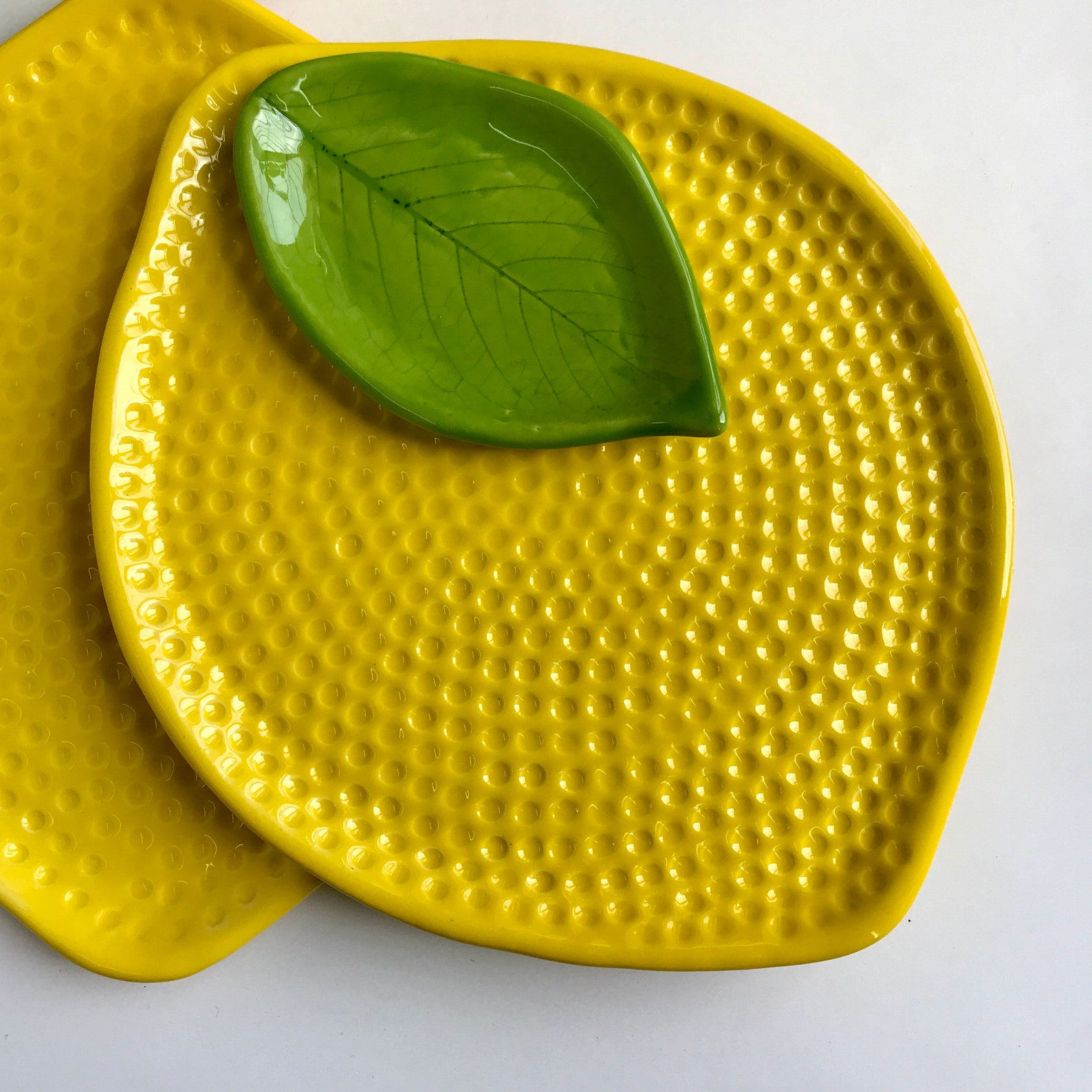 Lemon Ceramic Platter With Leaf Dish Handmade Serving Platter Etsy
