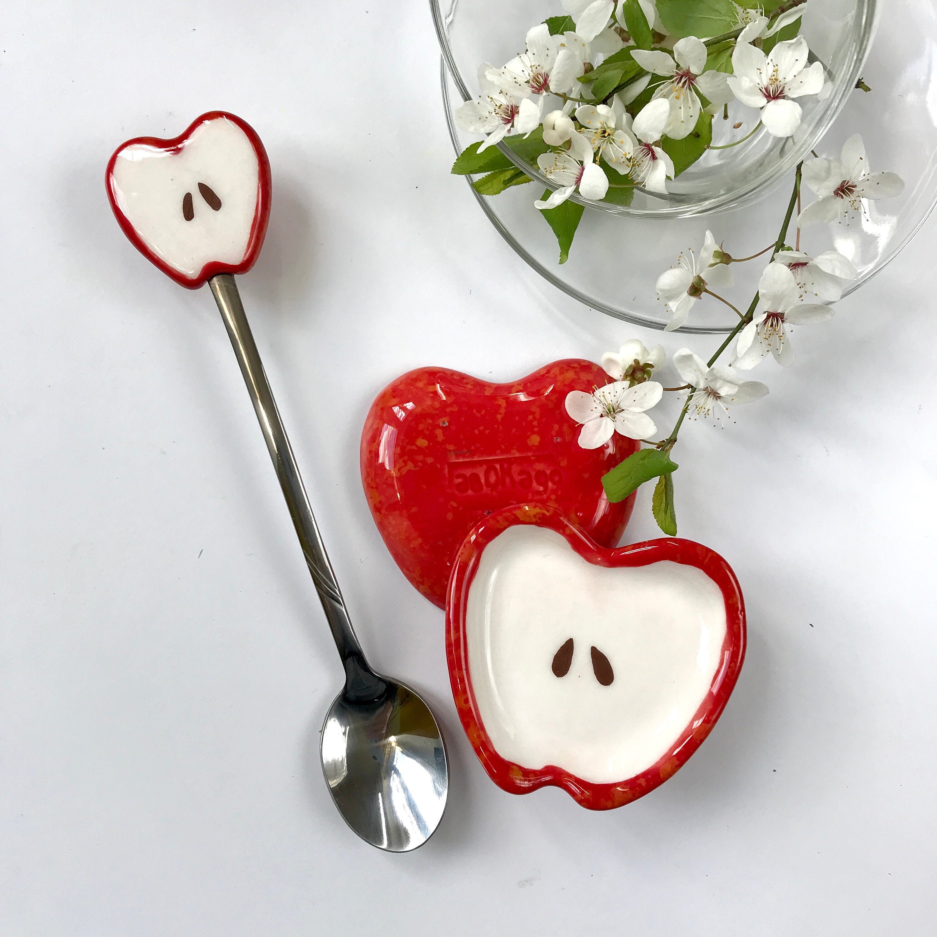 Apple Set of Ceramic Tea Spoon Holder & Tea Spoon Handmade Etsy