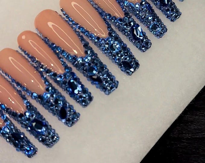 Bling French Tip Press on nails with Swarovski Crystals