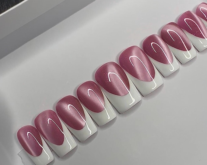 Cat Eye French Tips Press On Nails