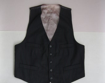 Vintage 40s Wool Striped Vest Buckle Back 1940s Antique Vest
