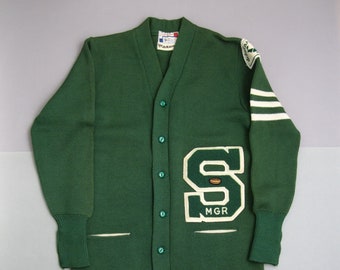 Vintage 50s 1950s Varsity Letterman Campus Wool Cardigan Sweater
