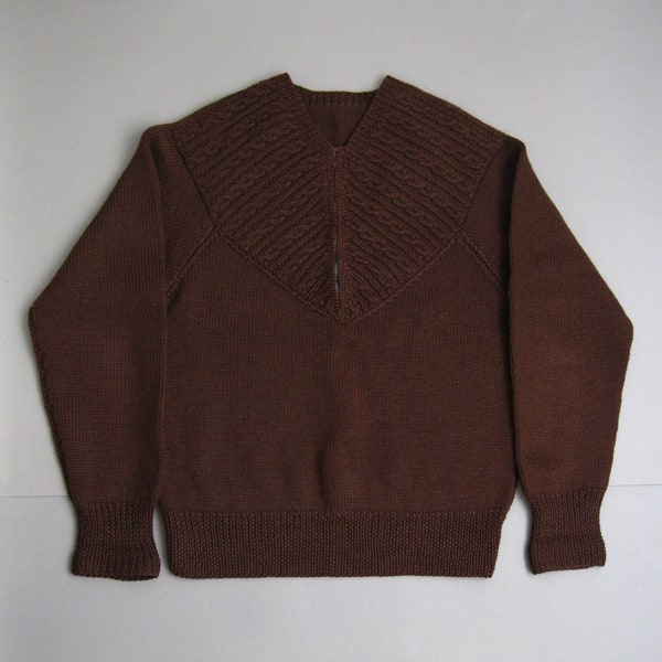 Vintage 60s Brown Wool Sweater Lightning Zipper 1960s Sweater