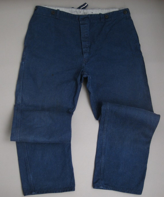 Vintage 70s Work Pants 1970s Workwear Blue Cotton