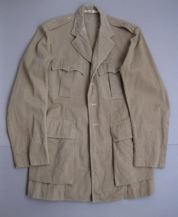 Vintage 40s British Army Khaki Drill Jacket 1940s… - image 1