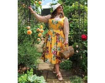 Yellow Floral Summer Swing Dress Pockets!