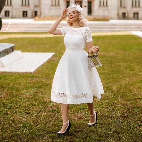 1950s 'veronica' White Wedding Dress With Guipere Lace - Etsy