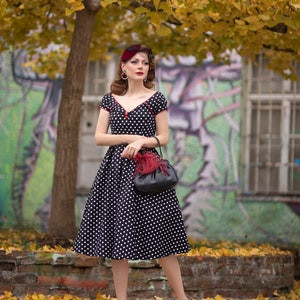 Black White Polka Off Shoulder Swing Dress