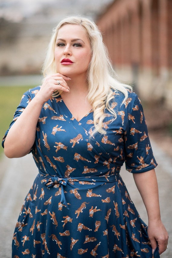 Matilda Navy Blue Tiger Print Wrap Dress - Etsy Matilda Navy Blue Tiger Print Wrap Dress - Etsy
