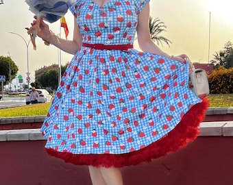 Lily Summer Strawberry Blue Gingham Dress - Etsy