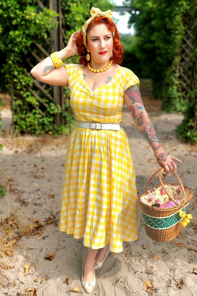 Lily Off Shoulder Yellow Gingham Dress image 3