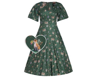 Janice Green Woodland Petal Sleeved Flared Dress