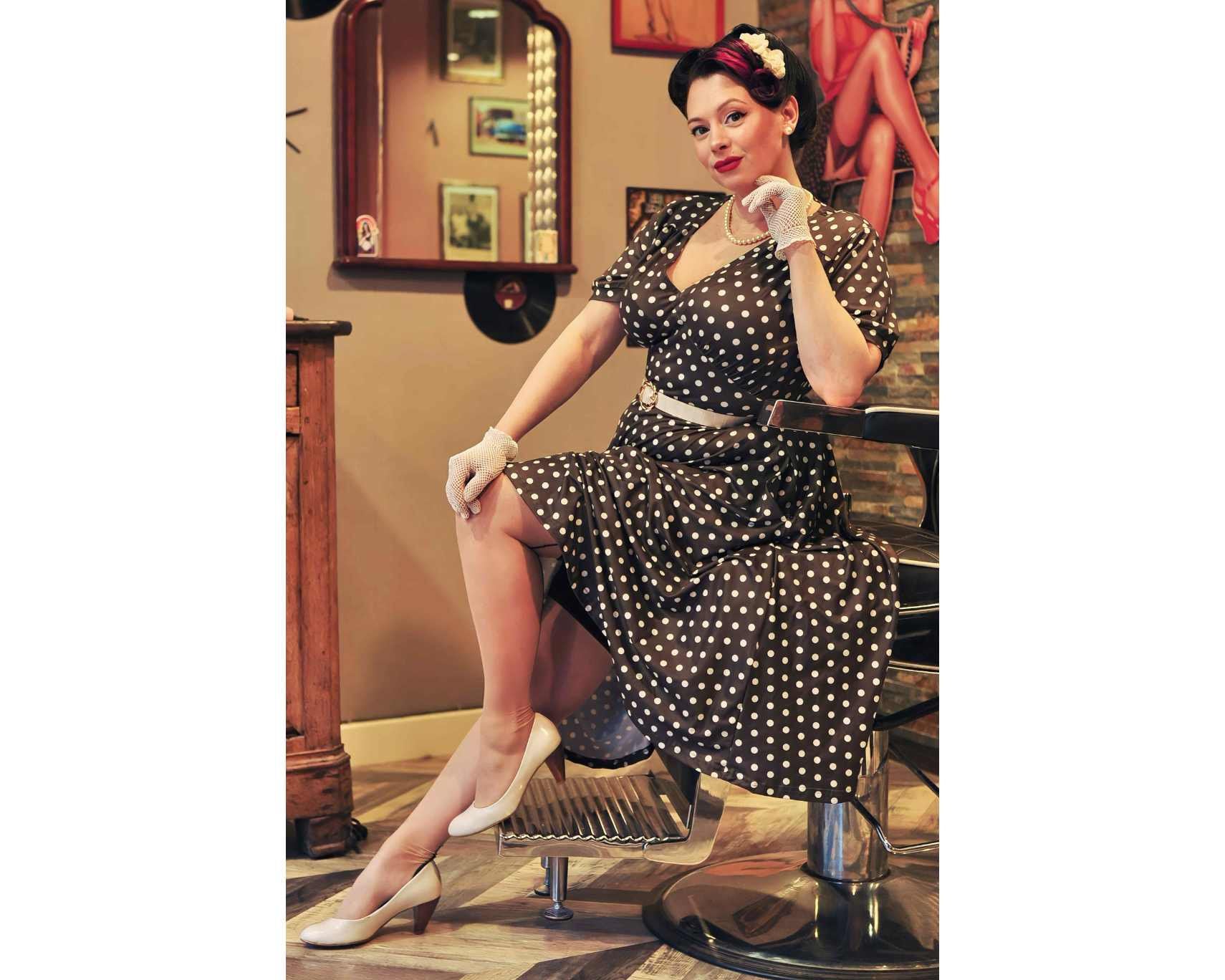 Plus Size Black & White Polkadot Cotton Rockabilly Dress | Pin Up Shirred  Back / Stretch Back Panel Swing Dress | Size 20 - 24