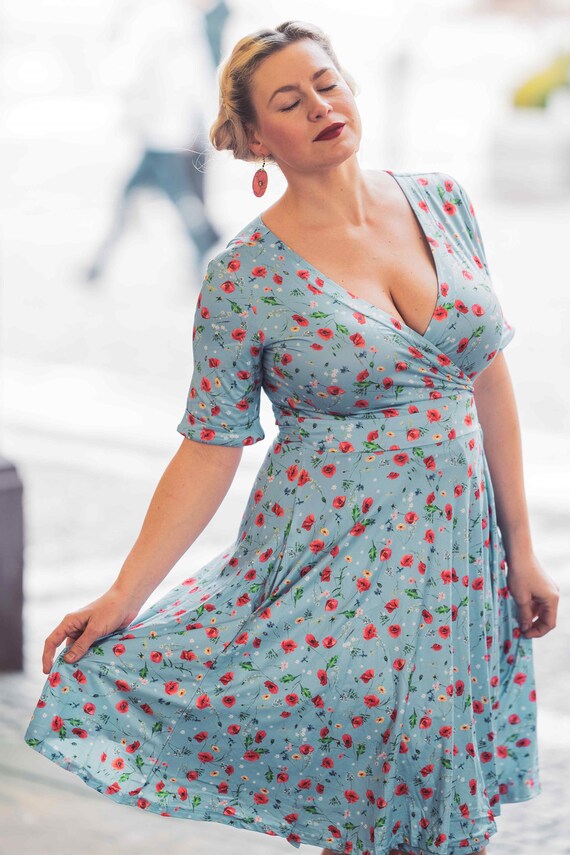 Matilda Light Blue Poppy Wrap Dress - Etsy