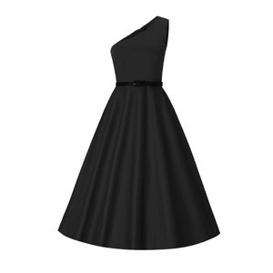 Susan One Shoulder Black Swing Dress