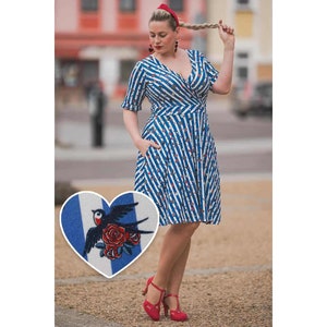 Matilda Old School Tattoo Blue Striped Wrap Dress