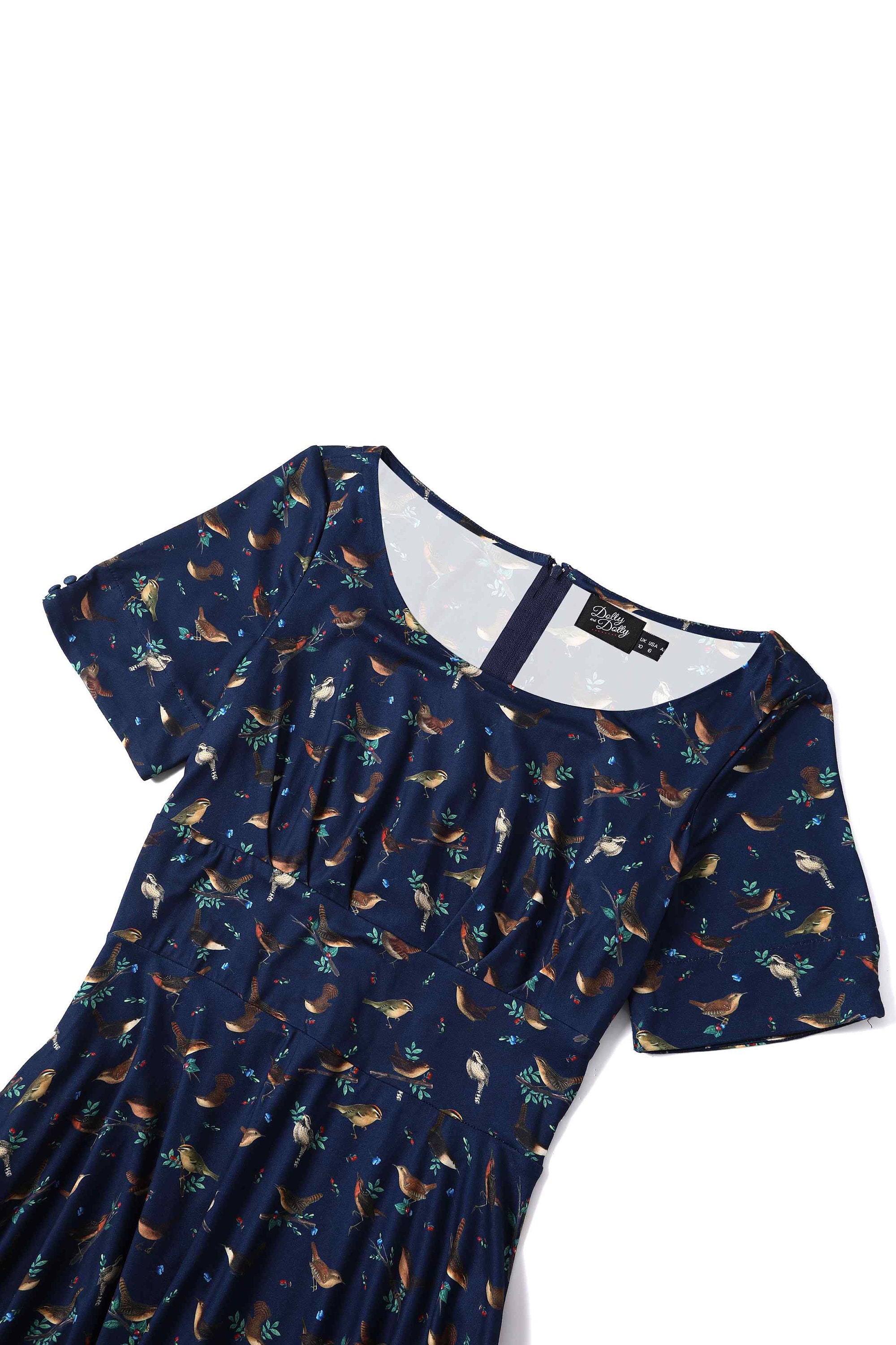 Brenda Navy Blue Bird Print Dress - Etsy