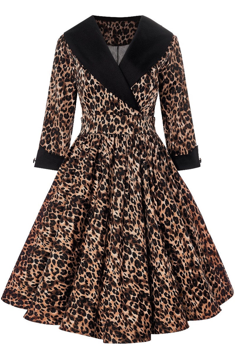 1950s Swing Dresses | 50s Swing Dress     Tiffany 50s Coat Dress in Leopard Print  AT vintagedancer.com