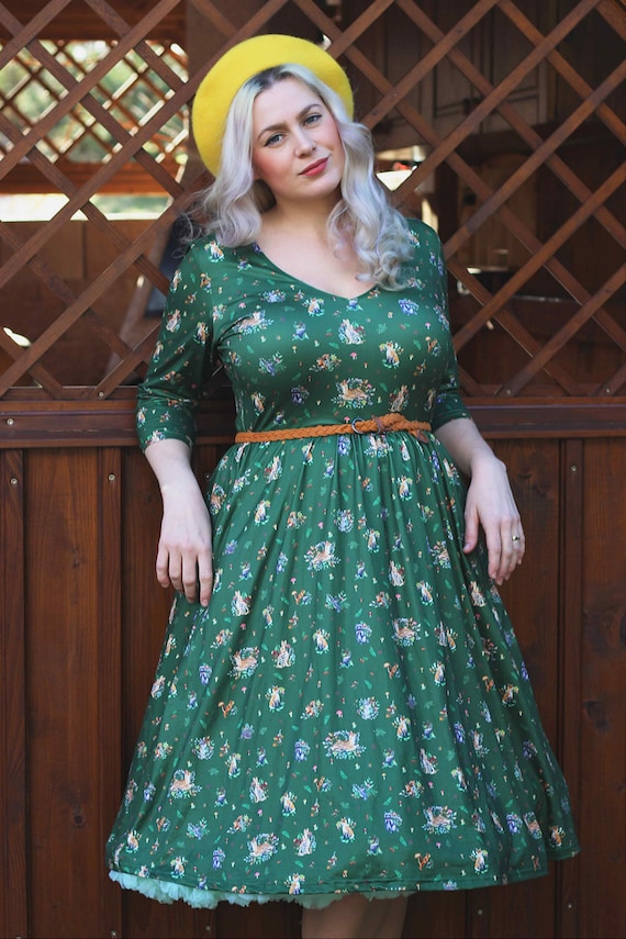 green fox dress Archer Green Fox Print Cotton Midi Dress main image 1