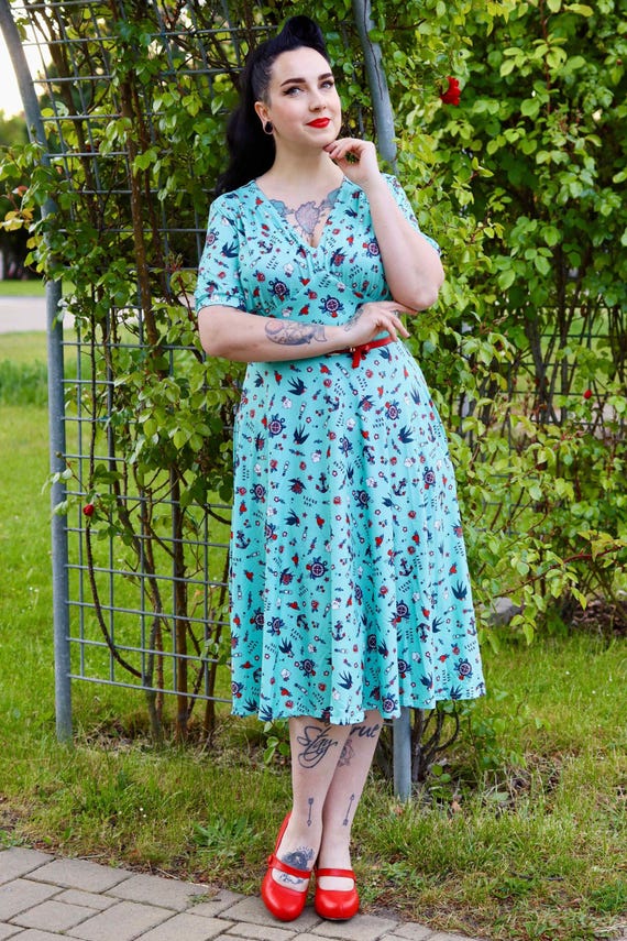 Julia Blue Nautical Tattoo Midi Dress - Etsy