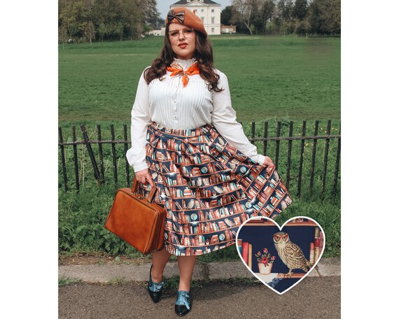Carolyn Library Book & Owl Box Pleated Skirt - Etsy UK