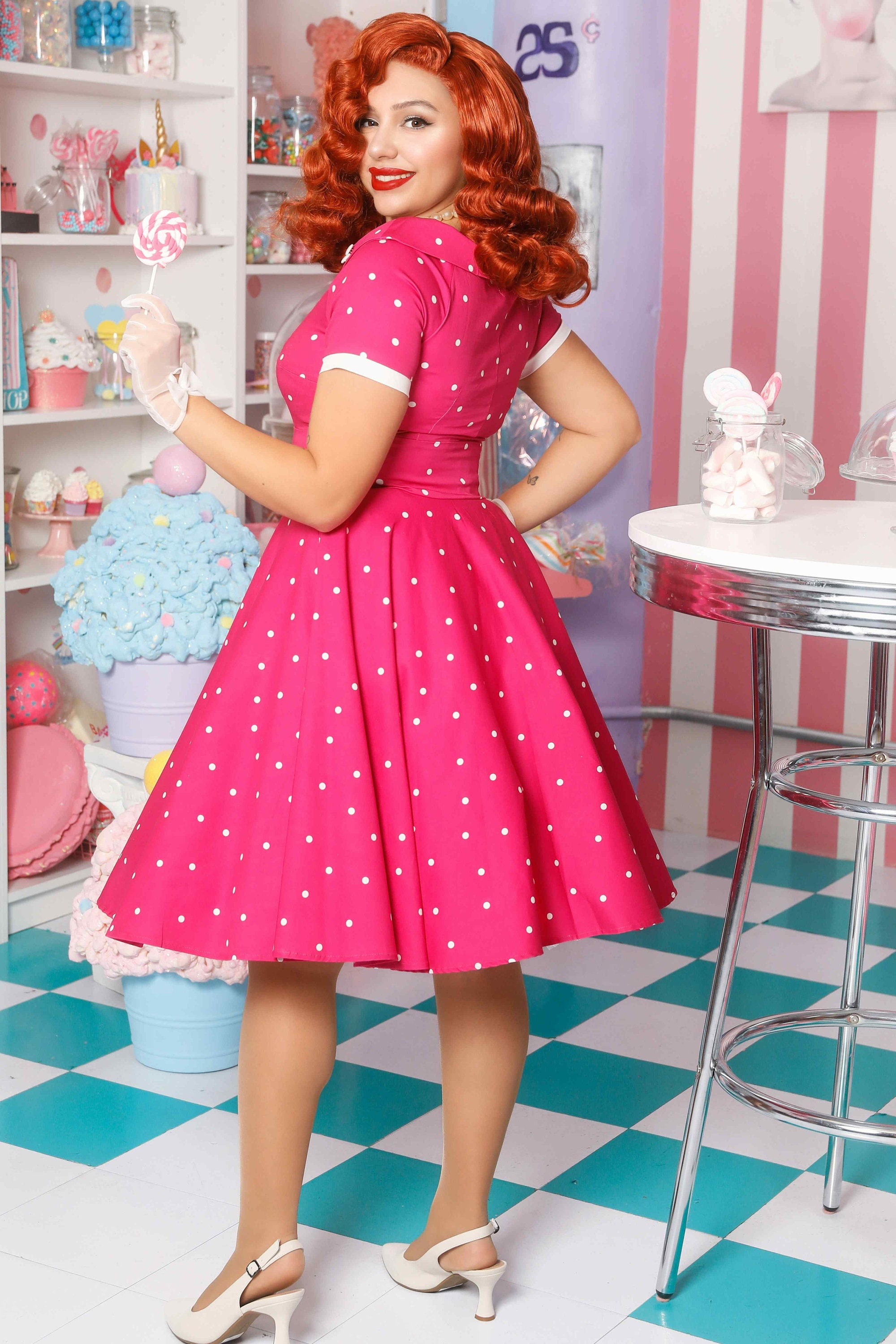 Darlene Hot Pink Polka Dot Swing Dress - Etsy