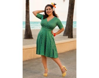 slim fit dress slacks Kids 'Sabrina' Vintage Polka Dot 50's Girls Dress - Green / 9 main image 0
