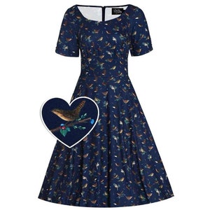 Brenda Navy Blue Bird Print Dress