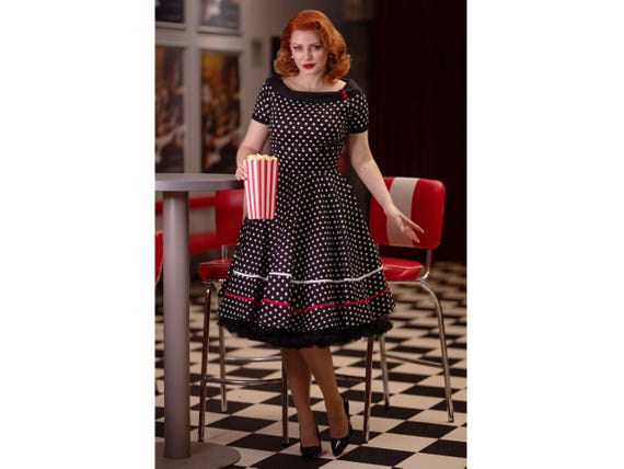 Darlene Rockabilly 50s Style Black/white Polka Dots Swing