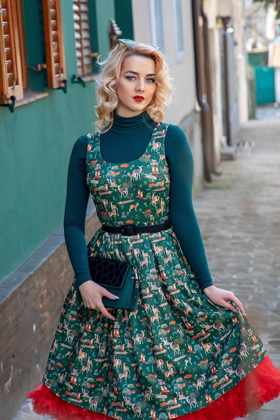 Amanda Green Woodland Fox & Deer Dress - Etsy Amanda Green Woodland Fox & Deer Dress - Etsy