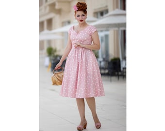 Lily Light Pink White Polka Dot off Shoulder Dress