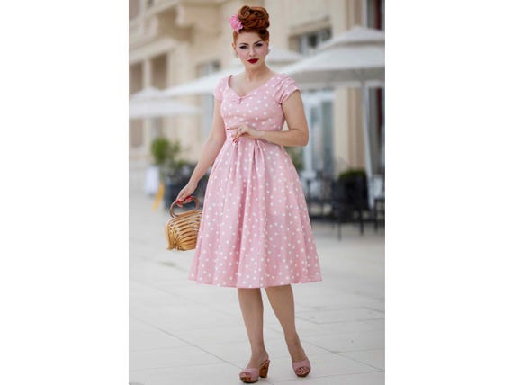 knee length dresses for ladies Light Pink Floral Embroidered Dress - Midi Dress