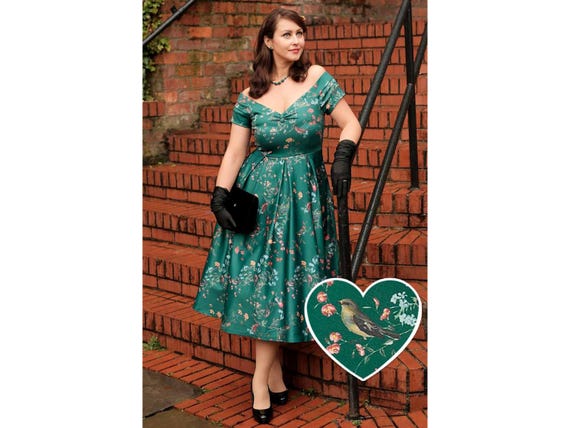 Lily Green Bird Forest off Shoulder Swing Dress - Etsy Canada